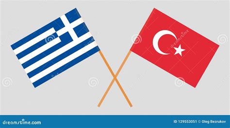 Greece And Turkey Crossed Greek And Turkish Flags Official Colors