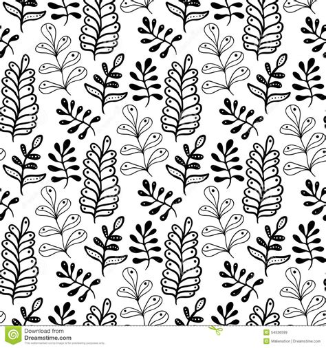 Hand Drawn Leaves Background In Black And White Color Seamless Pattern
