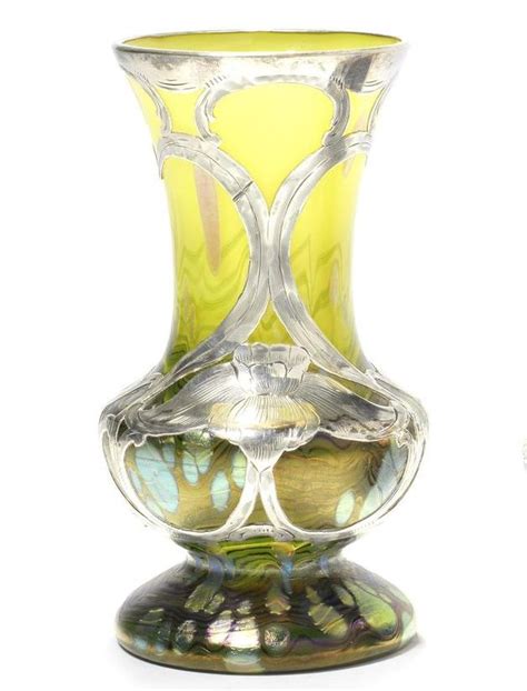 Loetz An Iridescent Glass Vase With Silver Overlay Circa 1900 Iridescent Glass Glass Vase Glass