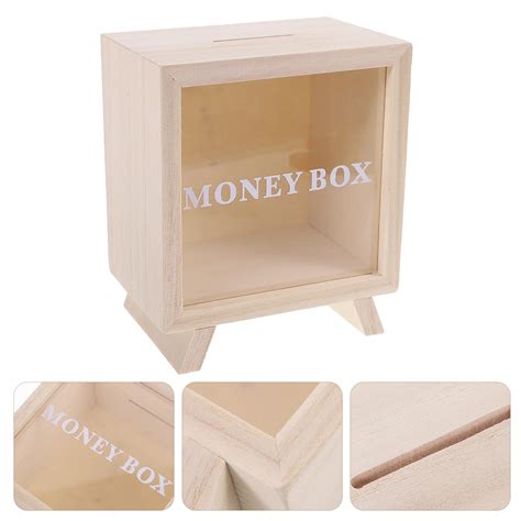 Bank Piggy Money Coin Box Saving Wooden Savings Jar Shadow Unopenable