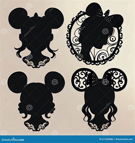 Set Of 4 Hand Drawn Minnie Mouse Head Silhouette Stickers Made With