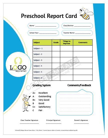 Adorable Best Preschool Report Card Design In Ms Word School Report