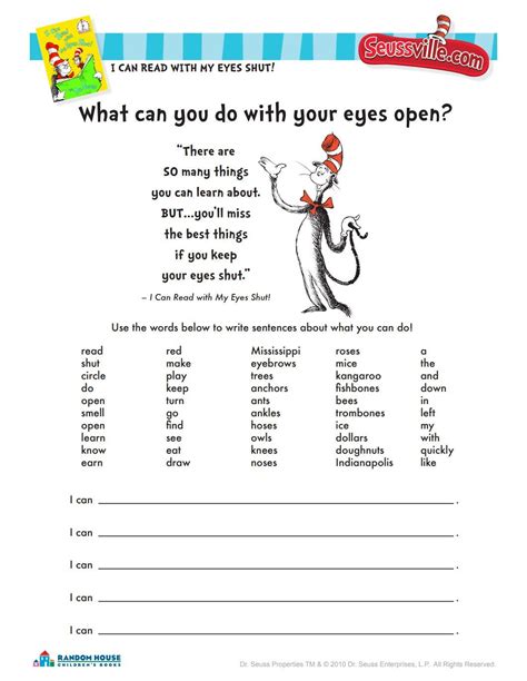 Dr Seuss Activity Worksheets Printable Word Searches