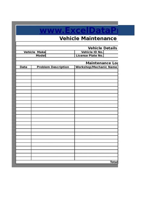 Cost Sheet Format In Excel 32395 Vehicle Maintenance Log Excel Template