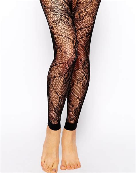 Asos Paisley Lace Footless Tights In Black Lyst