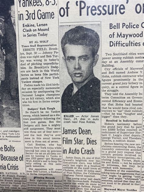 Vintage Newspaper Headline James Dean Star Dies Auto Crash Porsche