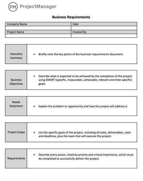 Free Business Requirements Document Template For Word