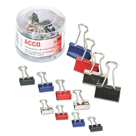 Acco Binder Clips Assorted Sizes And Colors 30pack
