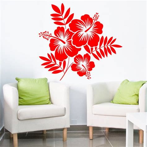 Tropical Hibiscus Flowers Wall Sticker Art Vinyl Decal Etsy Wall