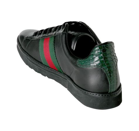 Lyst Gucci Black Leather Signature Web Lace Up Sneakers In Black For Men