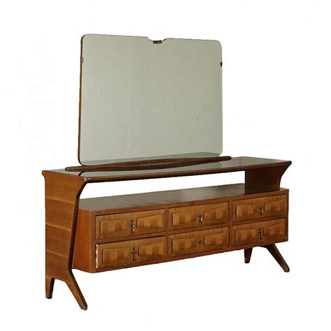 Dresser With Mirror Italian Manufacture 50s Walnut Veneer Dresser