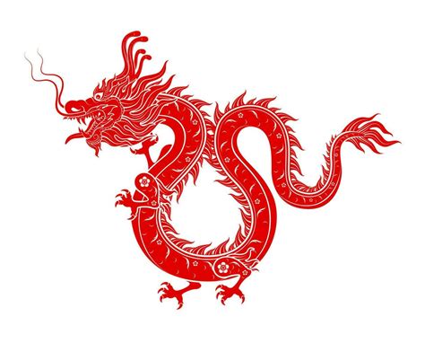 Chinese Dragon Red Modern Flower Pattern Isolated On White Background