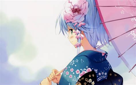 Download 2880x1800 Anime Girl Aqua Hair Kimono Profile