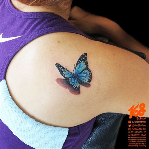 3d Blue Butterfly Tattoo On Shoulder By Chanlung At 168 Tattoo Studio