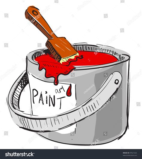 Paint Bucket Brush Colorful Hand Drawing Stock Vector