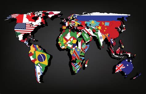 Colorful World Map With Country Flags Custom Wall Mural Ea4008