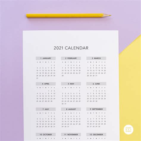 Printable 2021 Calendar A4 Size A4 Calendar Yearly Calendar Etsy