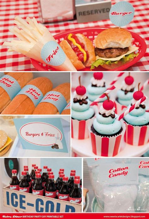 There are 39 elaborate place settings on a triangular table for 39 mythical and historical famous women. RETRO Diner Birthday Party Printable Set Cupcake Toppers ...