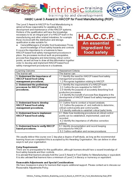 Expaining Level 3 Haccp Food Manufacturing Rqf Sept 2019 Pdf