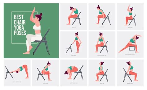 Chair Yoga Poses Young Woman Practicing Yoga Poses 3088090 Vector Art