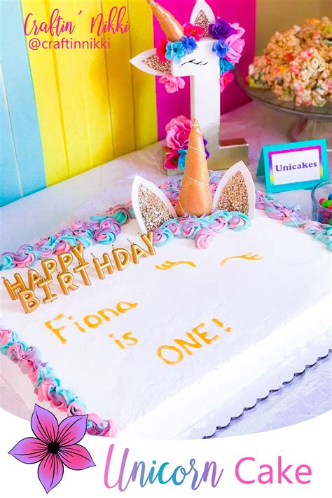 First, make the horn and ears. Unicorn Cake | Craftin' Nikki. Unicorn cake, sheet cake ...