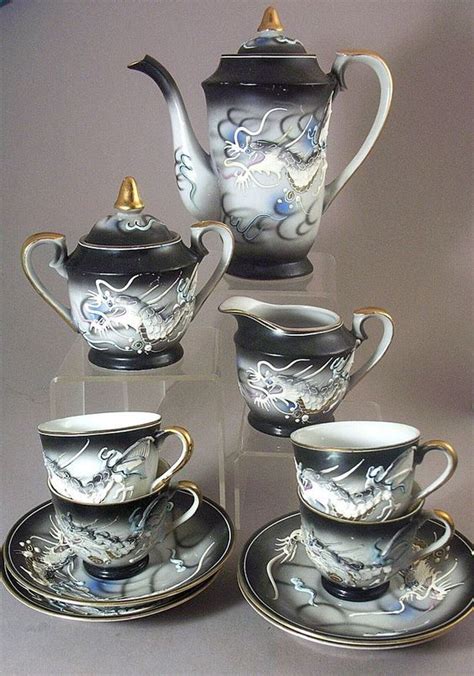 Kutani Dragonware Moriage Handpainted Tea Set Antique Tea Dragon Tea