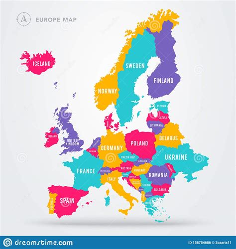 Vector Illustration Political Map Of Europe European Continent In Four