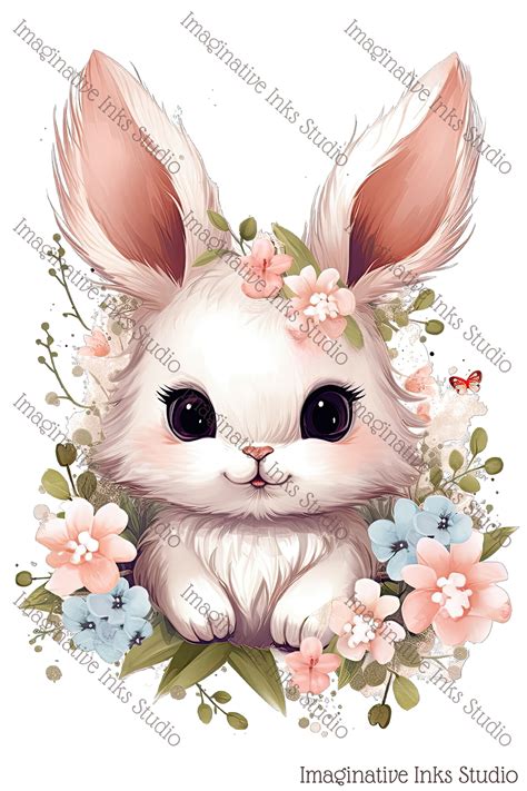 Bunny Clipart Cute Bunny Boho Flower Bunnie PNG Floral Bunny Etsy