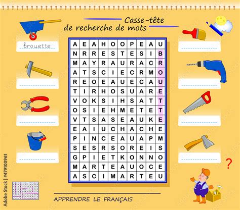 Learn French Word Search Puzzle Logic Game With Working Tools For