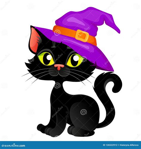 Cute Cartoon Halloween Black Cat In Hat Stock Vector Illustration Of