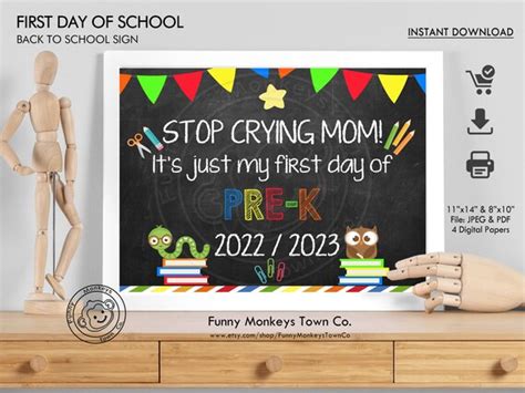 Stop Crying Mom Chalkboard Sign Pre K Back To School First Day Of School Photo Prop Instant