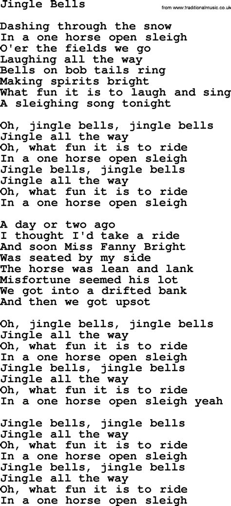 Jingle Bells Printable Lyrics