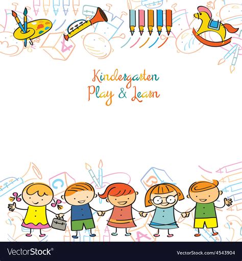 Kindergarten Kids And Playground Frame Royalty Free Vector