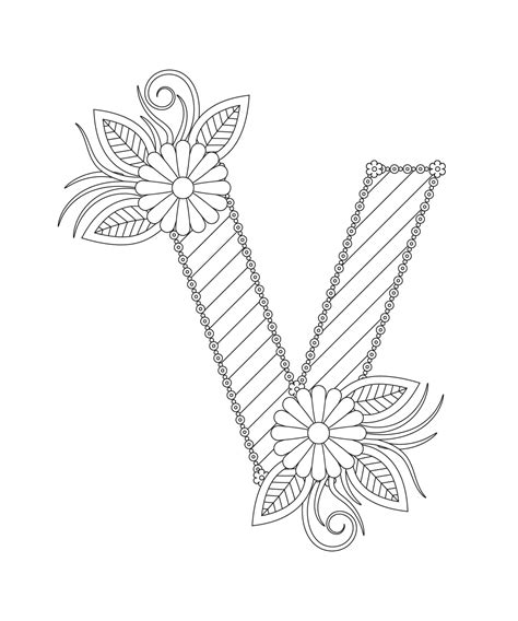 Alphabet Coloring Page With Floral Style Abc Coloring Page Letter V