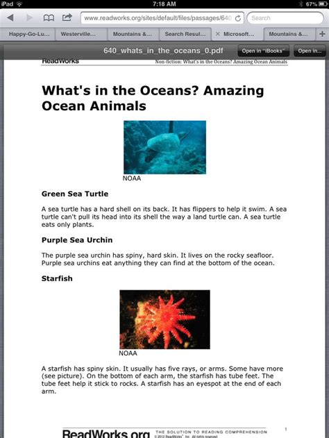 Type the teacher's email and password to see the. http://www.readworks.org/passages/whats-oceans-amazing-ocean-animals Third grade level | Ocean ...