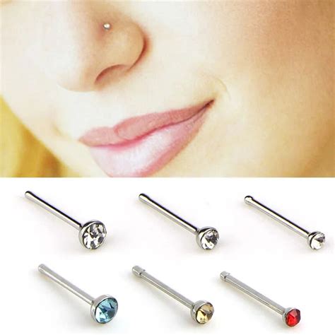 60pcsset Men Women Nose Stud Surgical Steel Round Nose Ring Stud