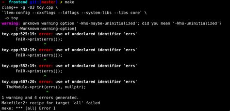 C How To Solve Compile Error For The Llvm Example Stack Overflow