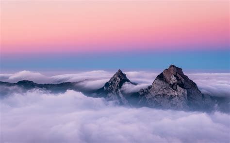 2880x1800 Twin Peaks Mountains In Clouds 4k Macbook Pro Retina Hd 4k