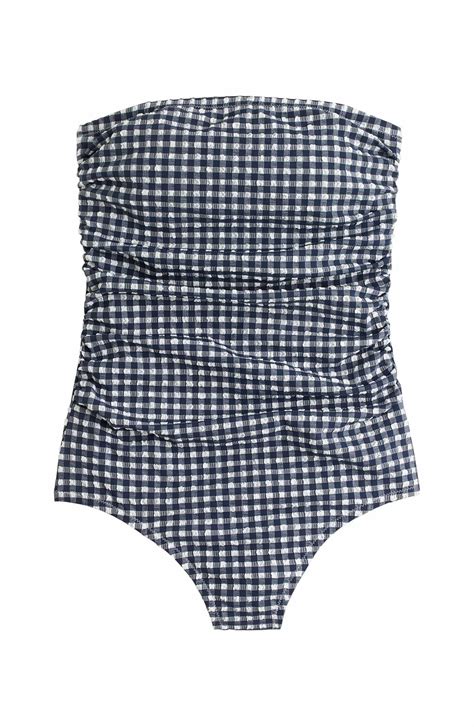 Jcrew Gingham Strapless One Piece Swimsuit Nordstrom Bandeau One