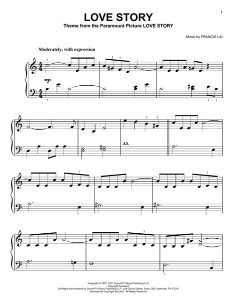 Love Story Sheet Music Francis Lai Easy Piano
