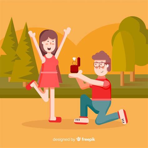 Lovely Marriage Proposal With Cartoon Style Free Vector