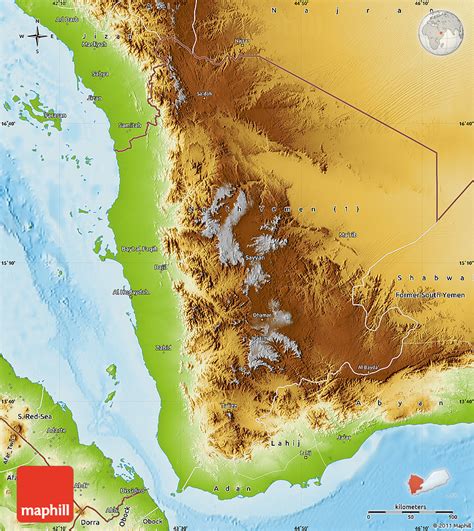 Physical Map Of Former North Yemen