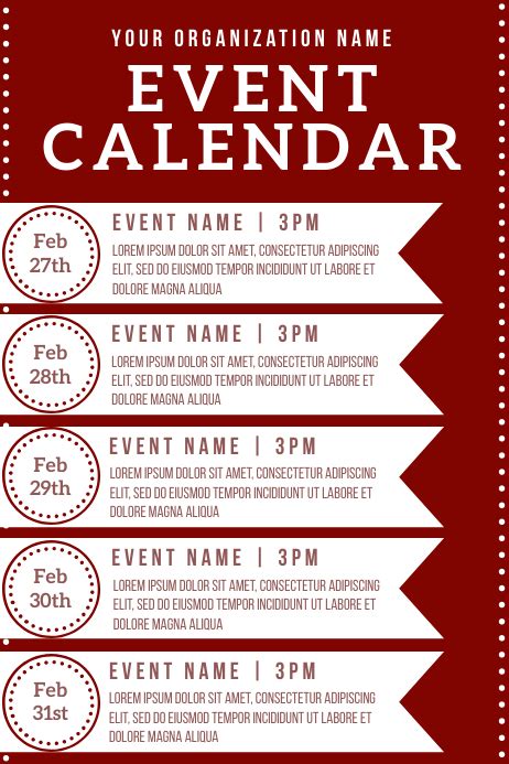 Template Event Calendar Postermywall