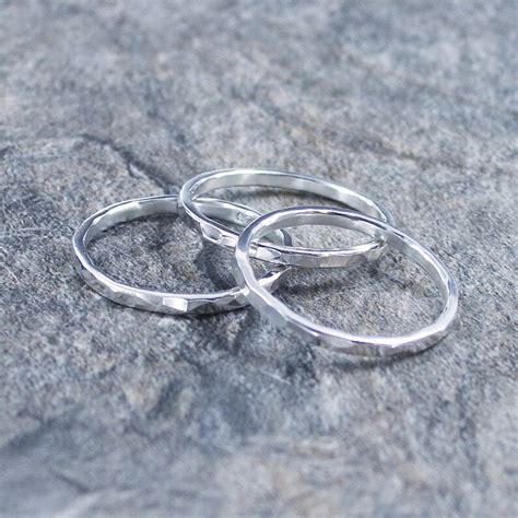 Sterling Silver Stack Rings Hammered Set Of 3 Etsy