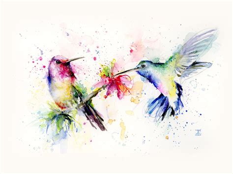 Hummingbirds Watercolor Art Print From Original Painting Etsy