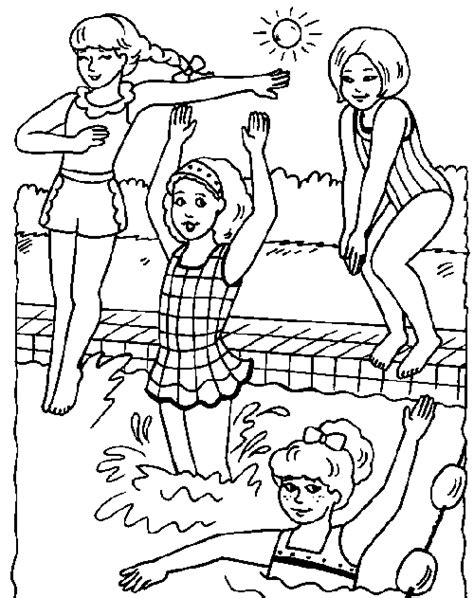 Girls Swimming Pool Coloring Page Clip Art Library