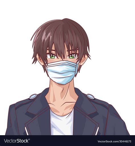 Young Man Using Face Mask Anime Character Vector Image