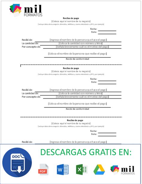 Recibo De Pago 【ejemplos Y Formatos Excel Word Pdf】