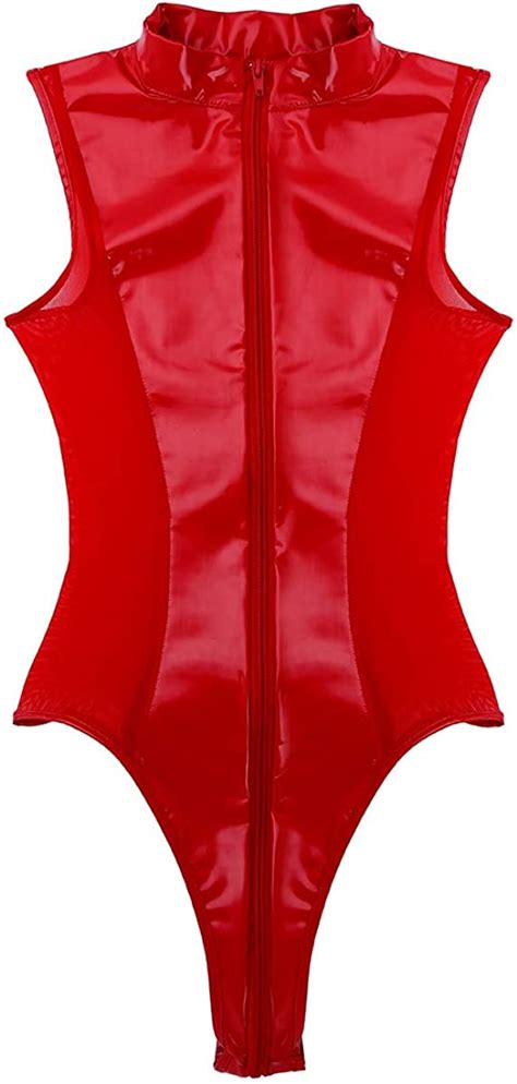 YiZYiF Damen Badeanzug Metallic Bikini Monokini Leder Mesh Body Thong