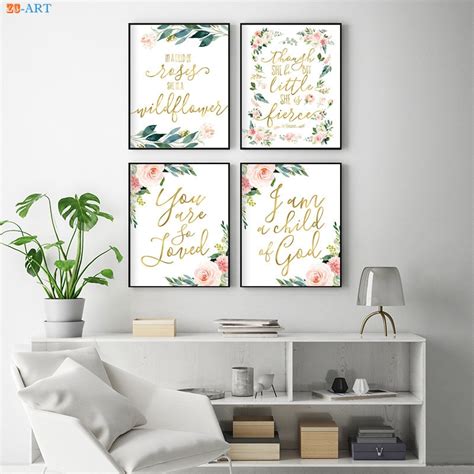 Choose framed prints for bathroom wall decor that's both personal and full of style. Nursery Poster Bible Verse Flowers Leaf Prints Scripture ...